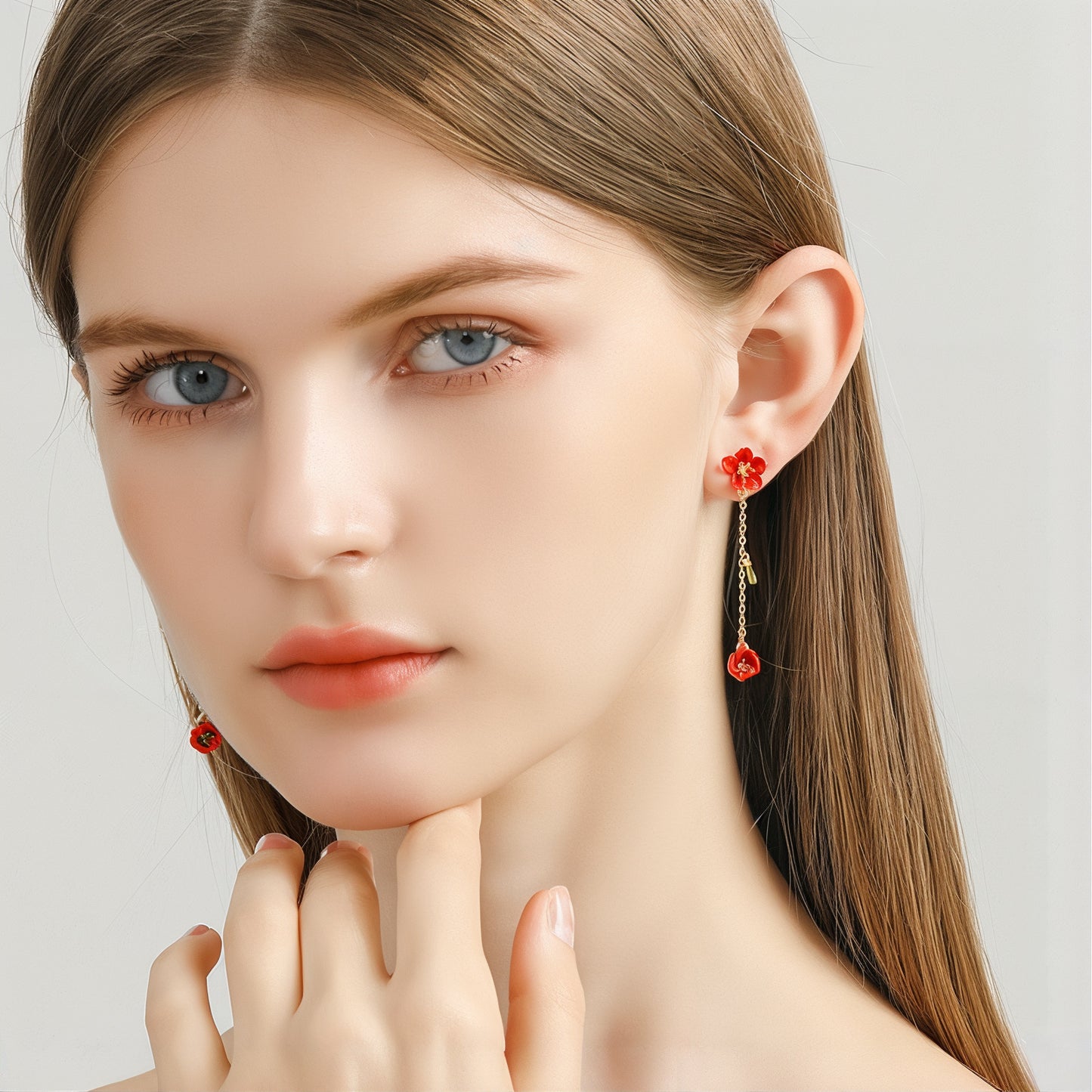 Red Begonia Flower Tassel Earrings