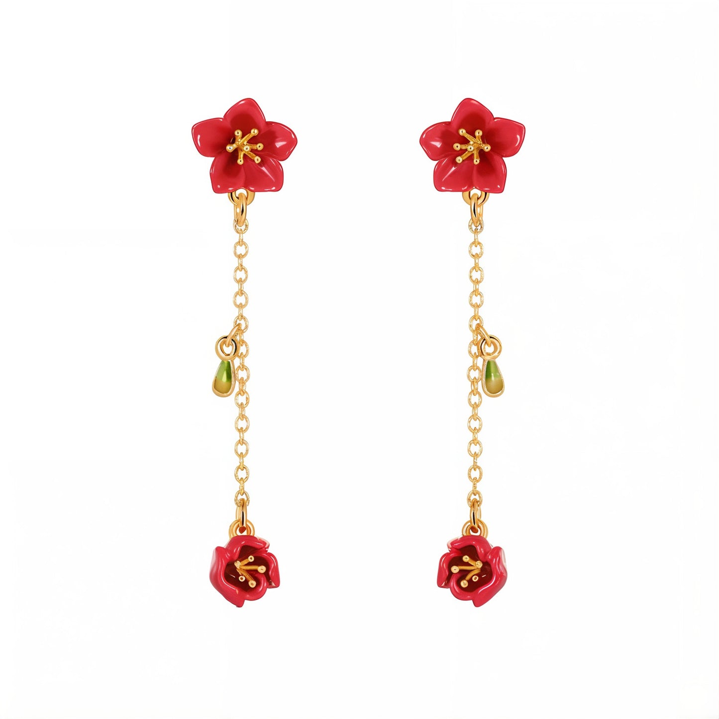 Red Begonia Flower Tassel Earrings